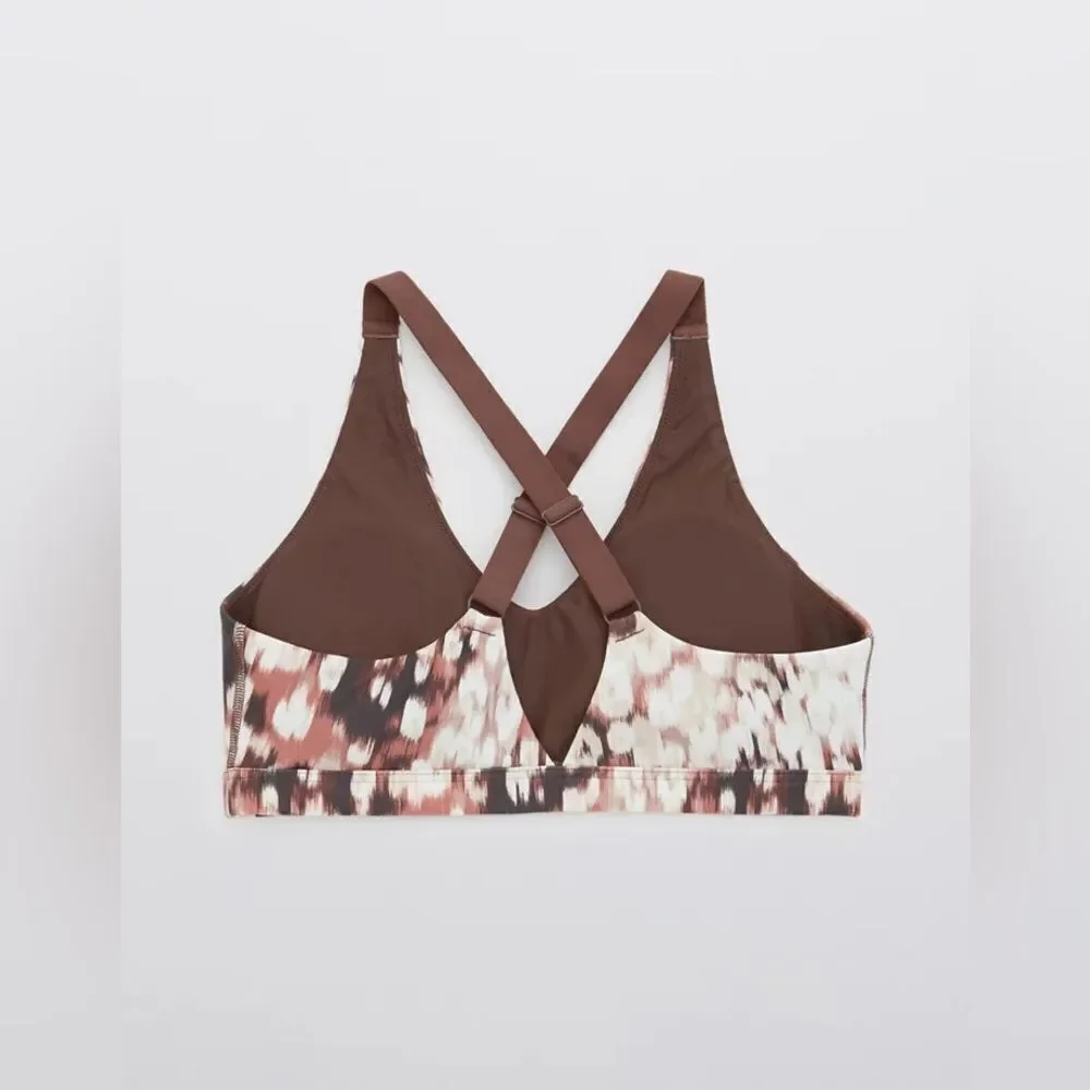 Aerie OFFLINE Shine Strappy Back Sports Bra NEW with tags Size Small Cocoa Cream